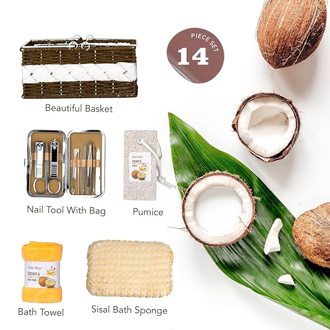 Spa Gift Basket Luxury Bath and Body Basket Set 17-Piece Coconut Honey Almond for Women for Mom for Her Pampering Large Luxury Home Spa Kit, Relaxing Self Care Pamper Gifts Birthday Bridal Shower Bath