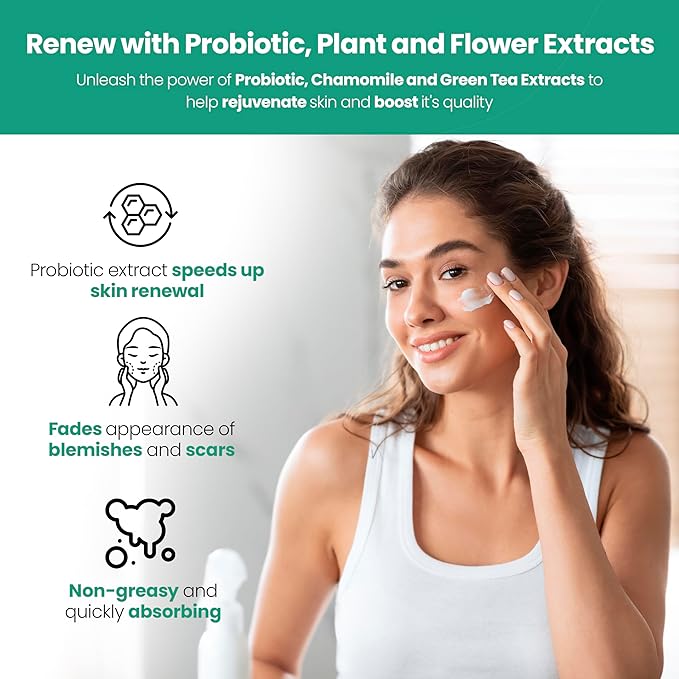 AppleBiotic Hydrating Face Cream-For Dry, Oily, Sensitive Skin, Fast Absorbing, Naturally-Derived with Green Tea, Chamomile, Aloe, Fragrance Free, 1.7 OZ