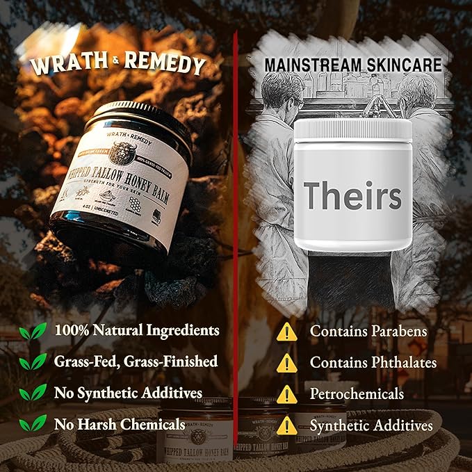 Organic Beef Tallow for Skin - 4 OZ (Unscented) — Grass Fed Beef Tallow for face + Body — US-Made Whipped Tallow and Honey Balm Moisturizer for Dry and Sensitive Skin, Eczema, Rosacea (No Additives)