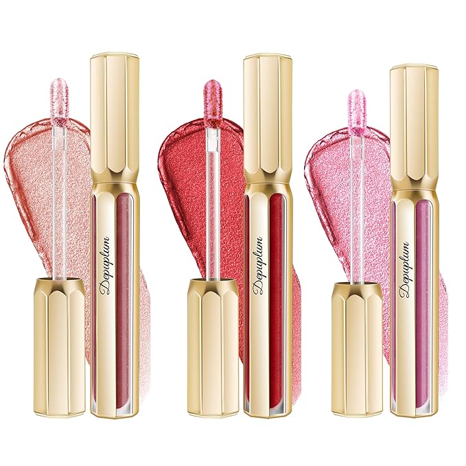 3Pc Lipsticks Set for Women Metallic Lipstick Long Lasting Dark Red Pink Burgundy Lip Gloss, Metal Shine Lightweight Hydrating Full Coverage Lip Color, DP101/104/108