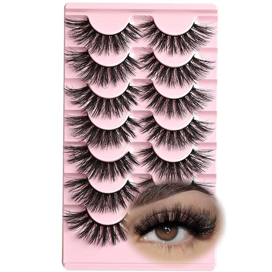 FARRED Lashes Cat Eye False Eyelashes Fluffy Wispy Lash Strips Natural Voume Fake Eyelash Mink Eye Lashes Natural Looking 7 Pairs Full Short Strip Pestañas Set Small Cateye Easy Lashes for Beginners