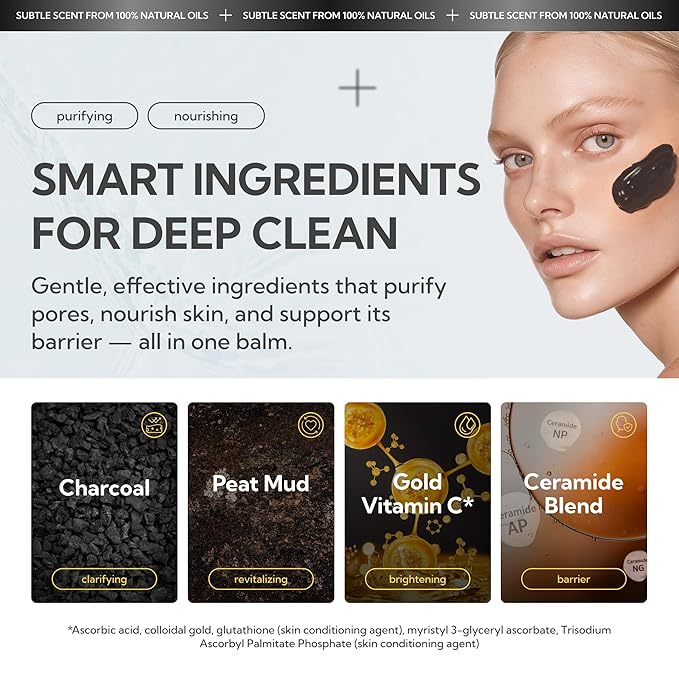 Smooth Cleansing Balm Deep Black – 2.64oz (1, Black), Makeup Remover Balm, Pore Cleanser for Skincare with Charcoal and Gold Vitamin C – Clears Pore Clogs, Hydrating Ceramides and Gentle Face Cleanser