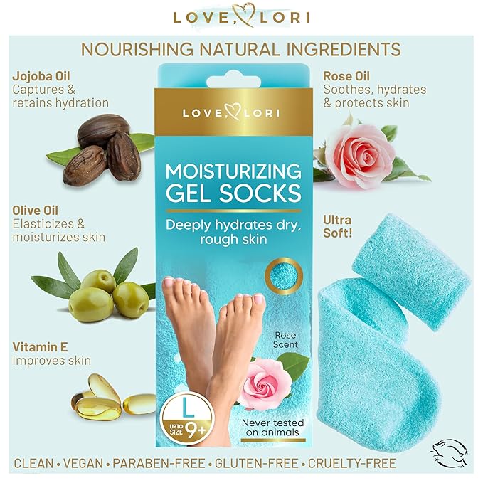 Moisturizing Socks - Premium Gel Silicone Aloe Foot Spa Socks (Sizes 9-10) Infused with Vitamin E & JoJoba Oil - Self Care Gifts for Women