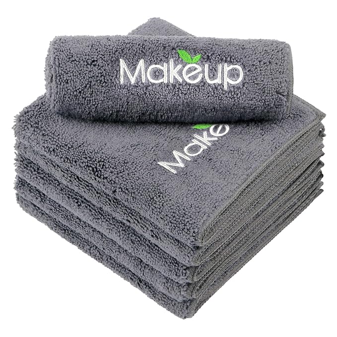 Orighty Makeup Remover Wash Cloths - Super Soft & Quick Dry Microfiber Face Towel, Absorbent Washcloths for Cleansing, Fingertip Face Towels for Makeup Removal, 13 x 13 inch, Pack of 1, 6 Count, Grey