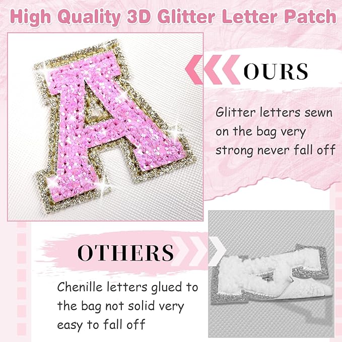 Small Initial Patch Makeup Bag Personalized Gifts Make Up Bag,White Cute PU Leather Glitter Letter Cosmetic Bag with Zipper,Trendy Portable Travel Toiletry Pouch,Preppy Stuff for Teen Girls Women E