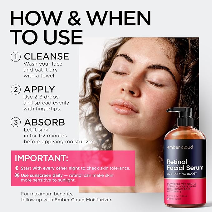 Retinol Serum for Face (8Oz) with Hyaluronic Acid, Vitamin E & Aloe Vera - Anti-Aging Serum