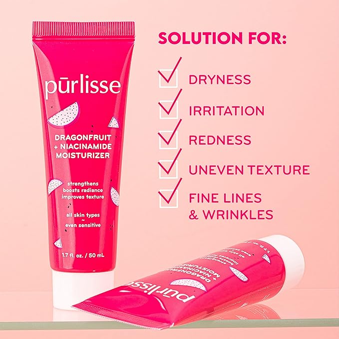 pürlisse Dragonfruit + Niacinamide Hydrating Face Moisturizer - Face Moisturizer for Radiance & Improved Texture - Strengthens Skin Barrier, Reduces Blemishes & Fights Signs of Aging (1.7 Fl oz)