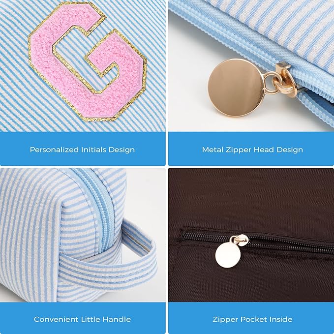 Personalized Makeup Bag for Women Girls - Fashion Cosmetic Bag Trendy Travel Toiletry Bag with Initials Letter - Teen Gifts - Blue,G