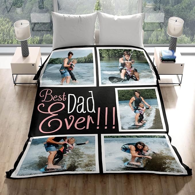 Gifts for Dad Custom Blankets with Photos Personalized Photo Blankets with Picture for Dad, Customized Throws Blanket for Fathers Day Plush Best Daddy Ever Family Husband Men Birthday