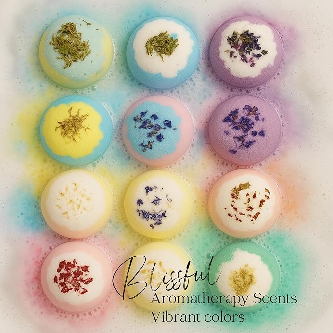 EvolutionUSA Inspire Bath Bombs for Women, 12 Gorgerous Flower Bath Bombs Topped with Dried Flowers, Luxurious Mother's Day Gift Set, Brithday Gift, Easter Gift or for Creating Lush Self Care Moment