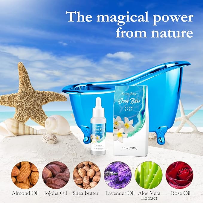 Fathers Day Gifts for Men for Dad Spa kit Gifts for Her or Him Birthday Gifts for Women, Luxury Home Spa Kit, 8pcs Bath Gift Set Ocean & Vanilla, Gift Baskets for Women Unique Mother's Day Gifts