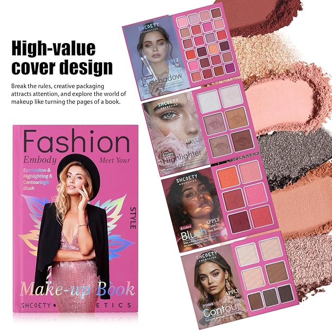 4-Layer Multi - Functional Beauty Book Kit- Style Makeup Palette Ingeniously Combines Eyeshadows, Blushes, Highlighters, Contour Powders In One,Best Choice for A Gift for Women (SH2512B)