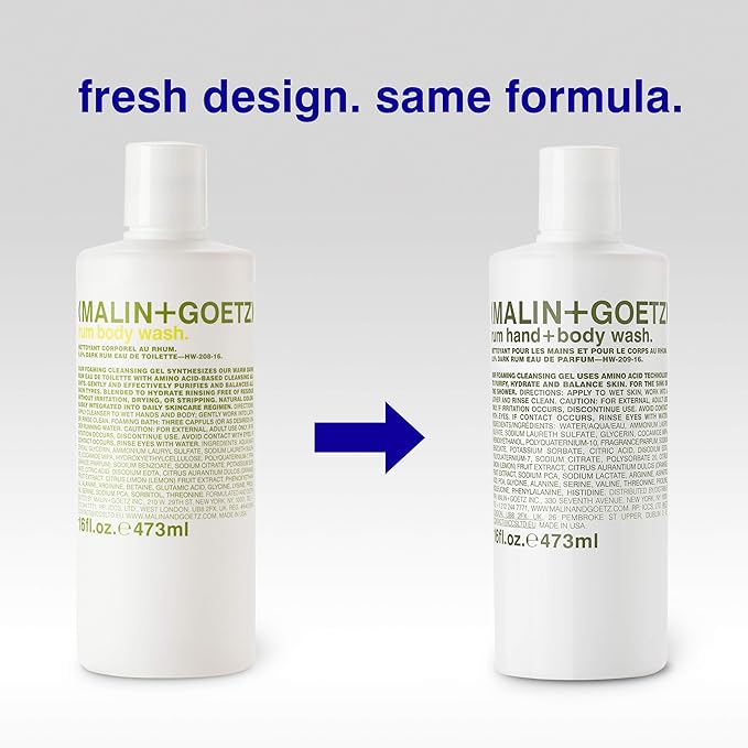 Malin + Goetz Rum Hand & Body Wash, 16 Fl. Oz. – Men & Women Natural Body Wash For All Skin Types, Foaming Hydrating Cleansing Gel, Cruelty-Free & Vegan