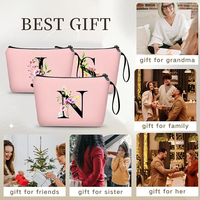 Appreciation Initial Monogram Gifts for Sisters from Sister Employees Team Bride Womens Unique Mom Personalized Makeup Cosmetic Bag with Mirror Mothers Day Christmas Graduation N