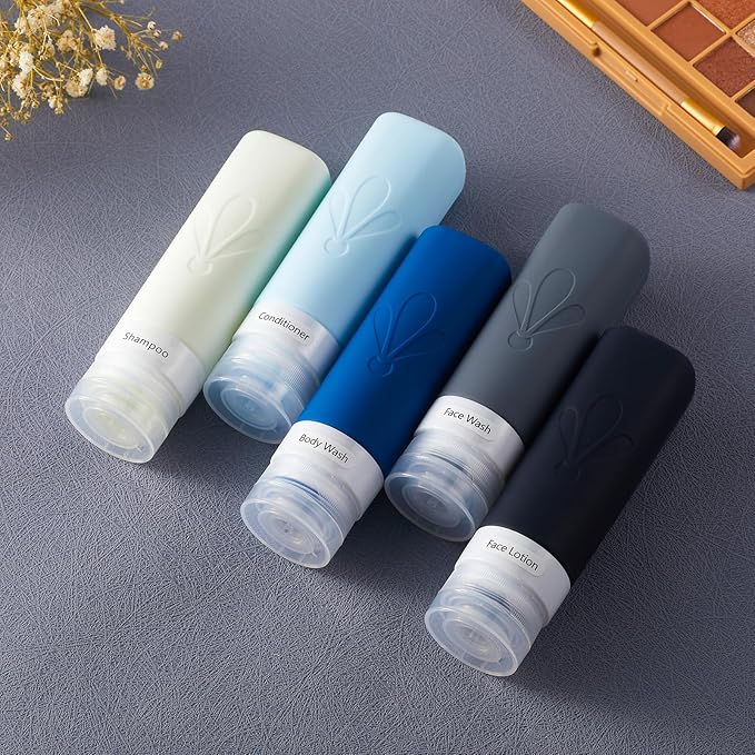 INSFIT Travel Bottles for Toiletries, TSA Approved 3oz Travel Size Containers, BPA Free Leak Proof Squeezable Silicone Tubes for Shampoo Conditioner Lotion Soap with Labels