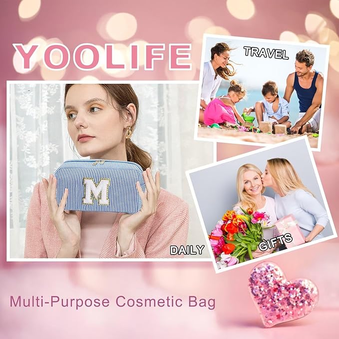YOOLIFE Valentines Day Gifts - Valentines Day Gifts for Her, 20th 30th 40th 50th 60th Birthday Gifts for Women, Personalized Gifts for Wife Girlfriend Mom Best Teacher Sister, Initial Makeup Bag A
