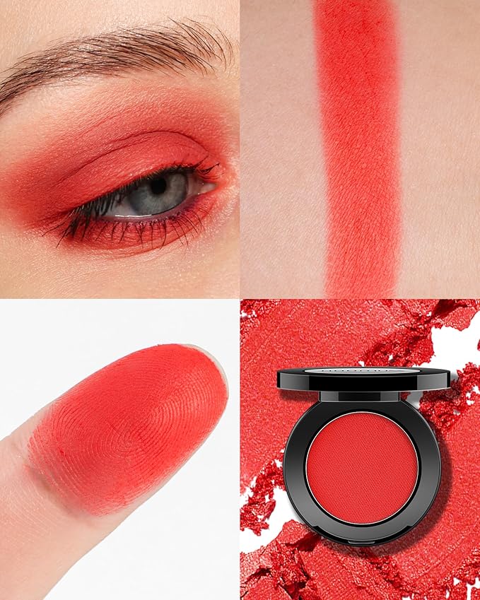 Single Christmas Red Eyeshadow Matte Handmade Pressed Eyeshadow Palette With No Creasing High Pigmented Long Lasting Red Eye Shadow (ChristmasRed)