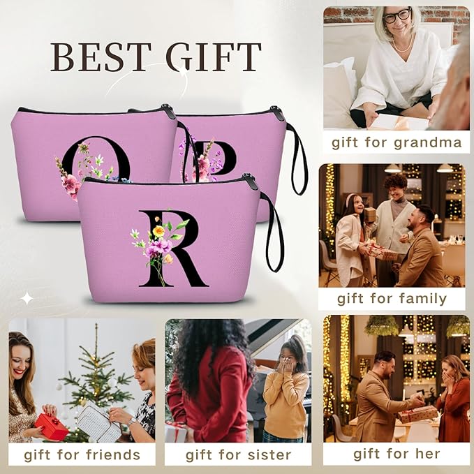 Women Birthday Maid of Honor Monogrammed Gifts for Bride Bridesmaid Sister Friend Her Teacher Makeup Cosmetic Bag with Mirror Mothers Day Christmas Graduation R