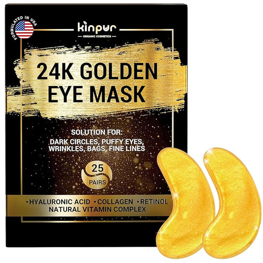24K Gold Eye Patches for Puffy Eyes and Dark Circles, Luxury Anti-aging Skincare - Collagen Anti Wrinkles Patches w/Vitamin C & Niacinamide to Hydrate, Depuff, Smooth Fine Lines – 25 pairs