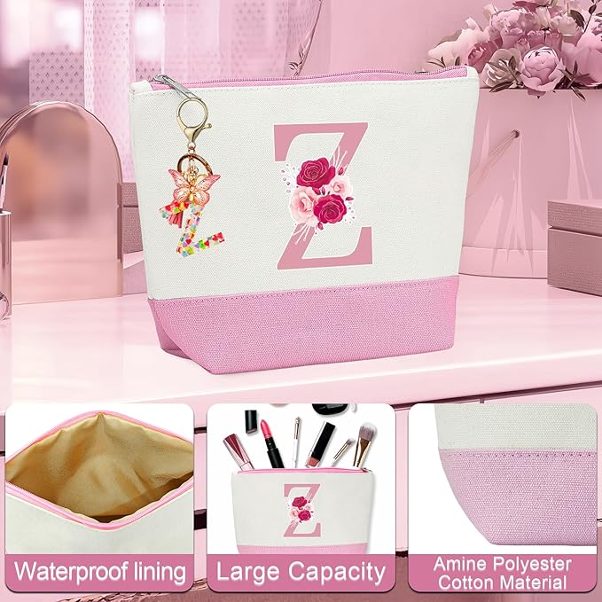 Monogrammed Gifts for Women,Personalized Gift for Women,Initial Canvas Tote Bag,16oz Initial Glass Cup,Makeup Bag for Sister,Jewelry Organizer Box,Birthday Gifts for Aunt Niece-Z