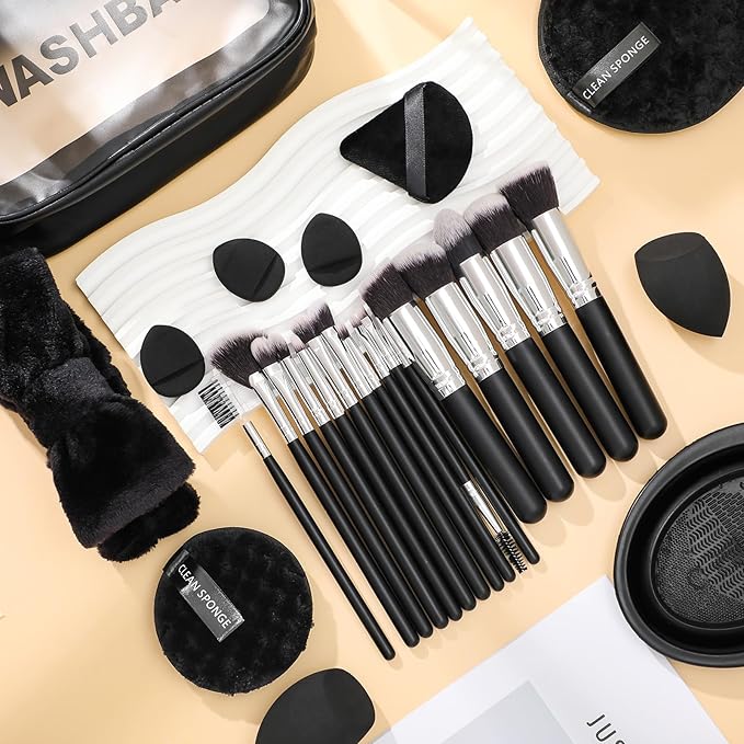 39Pcs Makeup Brush Set, Professional Makeup Brushes with Makeup Sponge, Makeup Storage Bag, Cleaning Tools, Powder Puff for Girl,Women