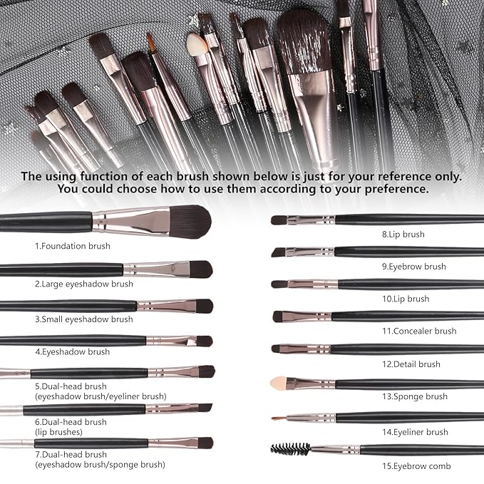 UCANBE Baked Eyeshadow Palette with 15PCS Brushes Makeup Set, 16 Color Natural Nude Matte Shimmer Metallic Eye Shadow Make Up Pallet for Women Girls, High Pigmented Long Lasting Waterproof