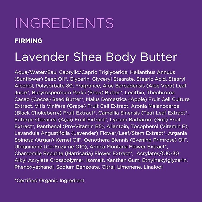 Andalou Naturals Body Butter, Lavender Firming Cream,8 Oz, Shea Butter, Cocoa Butter & Primrose Oil, Body Moisturizer for Dry Skin, Vegan