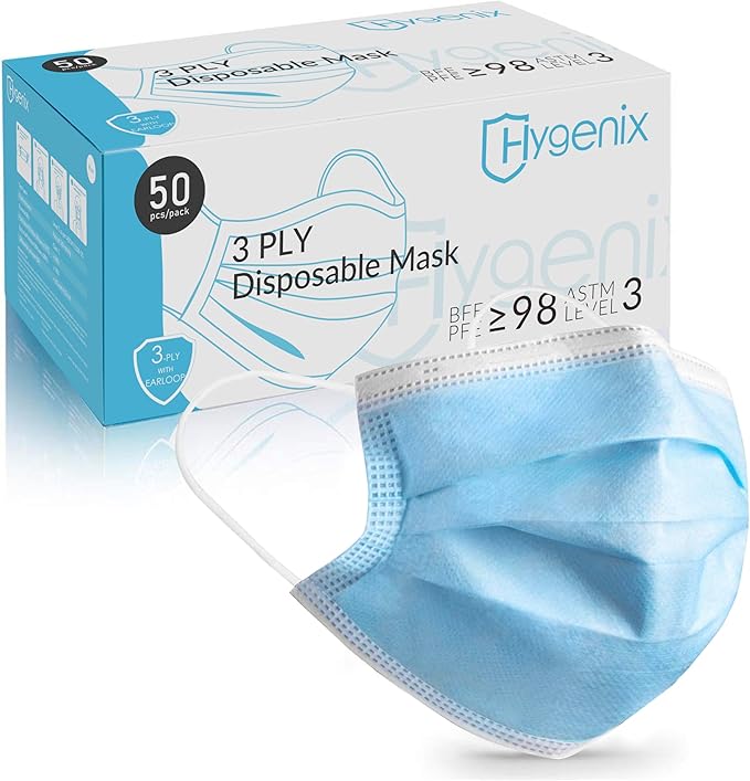 Hygenix Level 3 Procedure 3Ply Disposable Face Masks – ≥98% Filtration, Fluid Resistant, Made in USA (50 Pack)