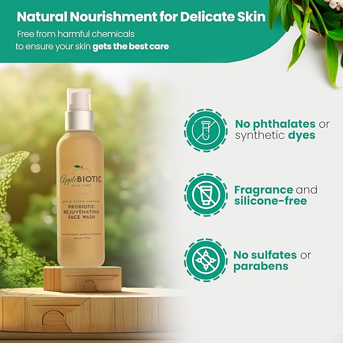 Apple Cider Vinegar Natural Face Wash 2 PK: Exfoliating Gel Foaming Facial Cleanser For Men, Women, Teens and All Skin Types. Cleanses Oily Skin, Calms Acne Breakouts and Removes Makeup, 6oz