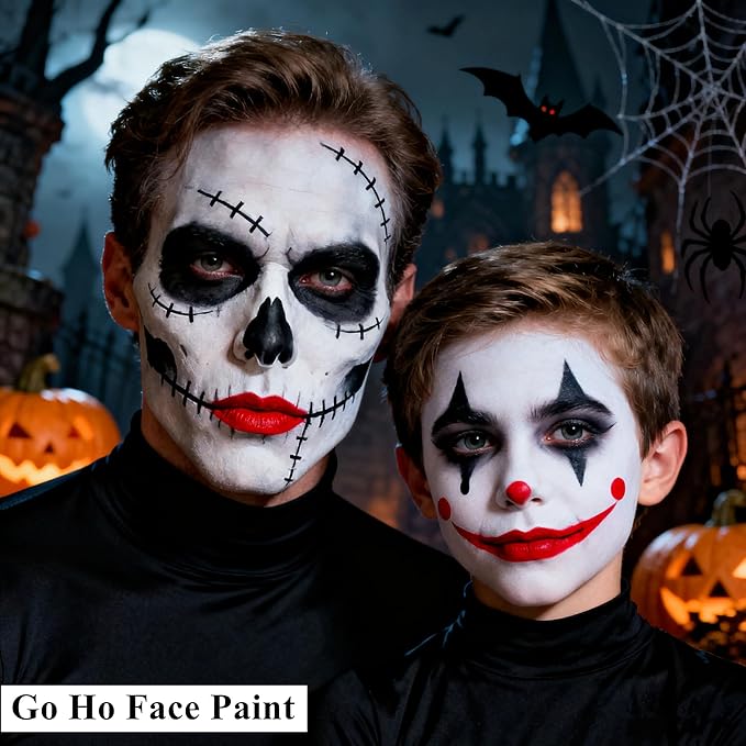 Go Ho Black White Red Face Paint,Washable Formula Cream Clown Face Paint,Halloween Face Body Paint SFX Makeup Palette,Professional Clown Makeup for FX Cosplay Costumes