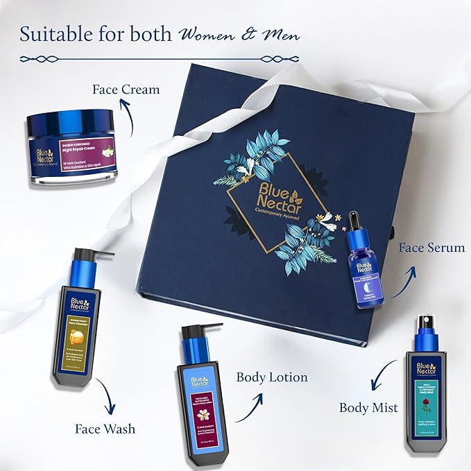 Blue Nectar Indulgent Nature Beauty Gift Set for Women & Men | Face Cream, Serum, SPF Lotion, Face Wash & Rose Face Mist | Gift Box for Birthday, Anniversary & Special Occasions
