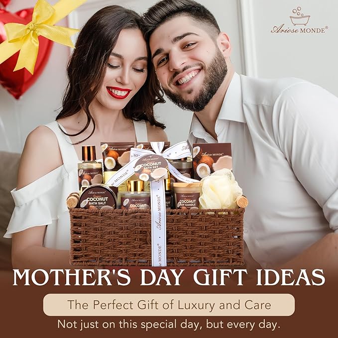 Spa Gift Baskets for Women, Coconut XL Bath Gift Set 17Pcs with Shower Gel, Bubble Bath, Hand Cream, Bath Salt, Essential Oil, Luxury Bath and Body Spa Kit for Mother's Day