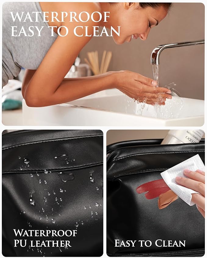 Wedding Gift Initial Makeup Bag, Personalized Double Layer Cosmetic Bag with Makeup Brush Organizer, Waterproof, Large Capacity PU Leather Travel Toiletry Bag Retirement Gifts, Daughter Gifts