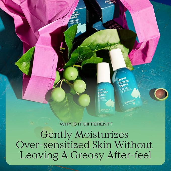 KraveBeauty New Great Barrier Relief, Soothing Skin Barrier Repair Serum, Contains Tamanu Oil to Soothe and Calm Redness, For All Skin Types, Vegan & Cruelty Free, 1.52 fl oz