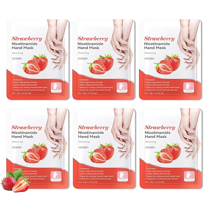 Hydrating Hand Masks, 6PCS Hand Mask Moisturizing Gloves for Men Women, Smooth Long Lasting Soft Exfoliating Hand Peeling Spa Mask Moisturizer Beauty Gift Set for Dry Cracked Rough Dull Hands（F)