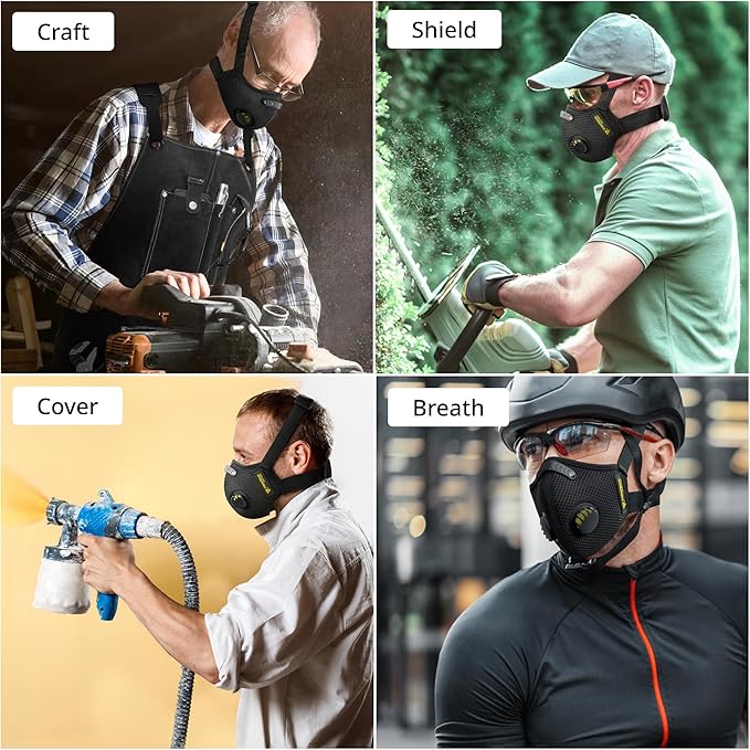 FIGHTECH Dust Mask – 3 SIZES - Reusable Face Mask with Carbon Filters and Air Valves for Woodworking, Construction, Moving