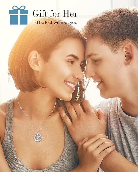 S925 Necklace Gift for Wife |Compass Jewelry |Women Anniversary |Sterling Silver |Girlfriend Birthday Gifts for Her Valentines |I'd be Lost without You |Jewel 18K Gold