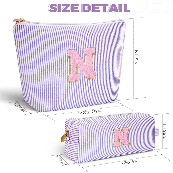Personalized Makeup Bag for Women Girls - Fashion Cosmetic Bag Trendy Travel Toiletry Bag with Initials Letter - Teen Gifts - Lavender,N