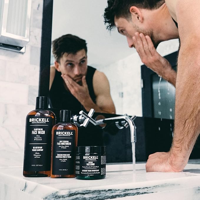 Brickell Men's Products Daily Advanced Face Care Routine I, Gel Facial Cleanser Wash, Face Scrub, Facial Moisturizer Lotion, Natural and Organic Men's Skin Care Gift Set, Scented