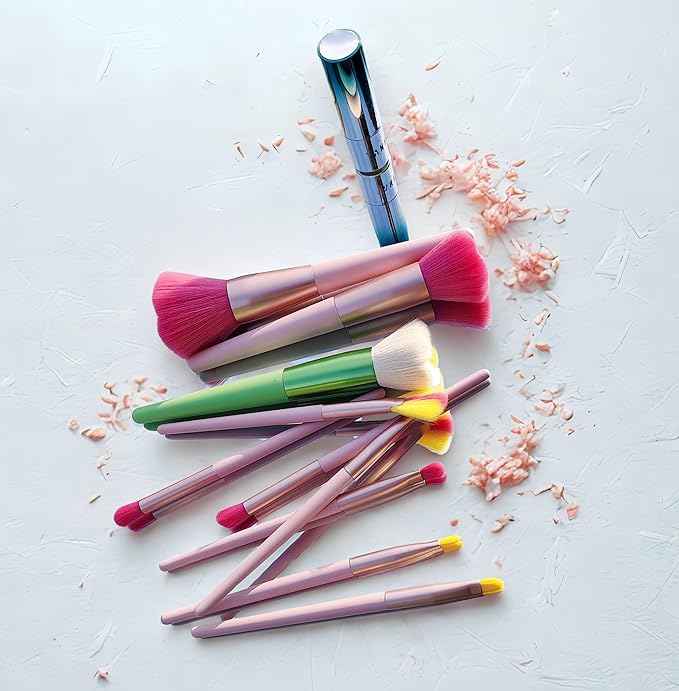 Beautiful Makeup Brush Set for Girls, 10pcs Kawaii Fan Cute Daisy Flower Red Makeup Brushes Kit of Powder Blush Eye Shadow Brush for Teens Women Girls