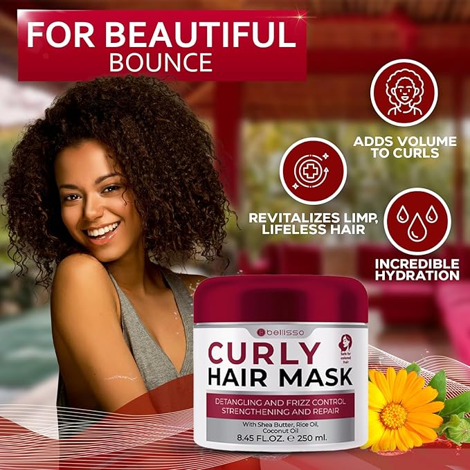 Curly Hair Mask - Deep Conditioning, Curl Enhancing Split End Repair for Women and Men - Strengthening Treatment Cream and Moisturizer Products for Dry, Damaged, Frizzy Hair - Anti Breakage Solution