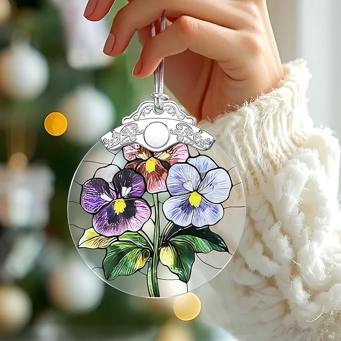 Christmas Ornaments: Stained Glass-Style February Birth Flower Ornament – Christmas Tree Decorations, Holiday Party Gifts, Mother's Day & Birthday Gifts for Women, Mom & Grandma | Birth Flower Gift
