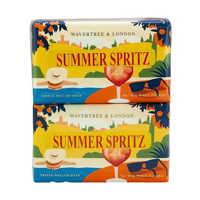 Wavertree & London Summer Spritz Scented Natural Soap (2 Bars), 7oz Moisturizing French Triple Milled Soap Bars enriched with shea butter - Pure Plant Based Bath & Body Bars for All Skin Types