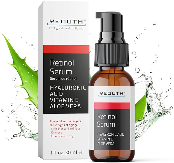 YEOUTH Retinol Serum for Face with Hyaluronic Acid & Vitamin E, Hydrating Retinol Face Serum, Skin Care Suitable for All Skin Types 1oz