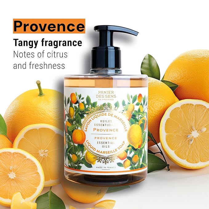 Panier des Sens - Moisturizing Hand Soap - Provence Fresh, Fruity Fragrance - French Savon de Marseille Soap with Coconut Oil - Refillable Kitchen & Bathroom Soap - 16.9 Fl.oz Hand Wash 97% Natural