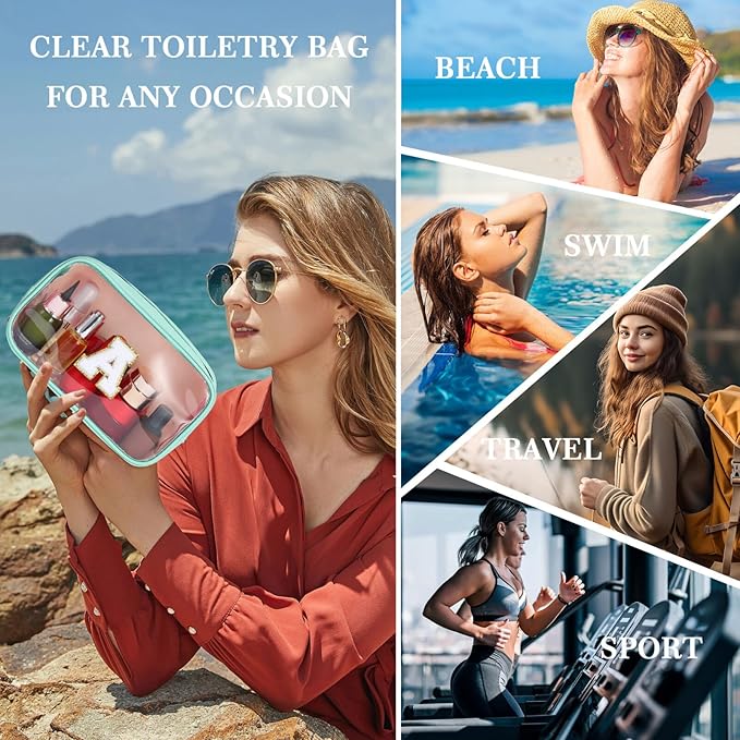 YOOLIFE Initial Make Up Bag Travel Toiletry Bag, Clear Makeup Bag Preppy Cosmetic Bags Organizer Travel Essentials Gifts for Women Teen Girlfriend Teacher Mom Birthday Mothers Day Gifts Blue L