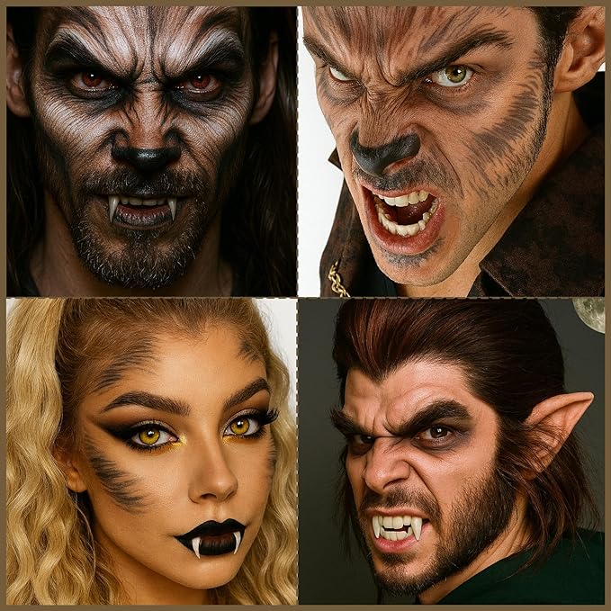 Halloween Werewolf Makeup Kit, Wolf-man SFX Make Up Kits Character Set with Face Paint, Crepe Hair & Fake Blood for Special Effects Costume Makeup, Theater, Cosplay & Party