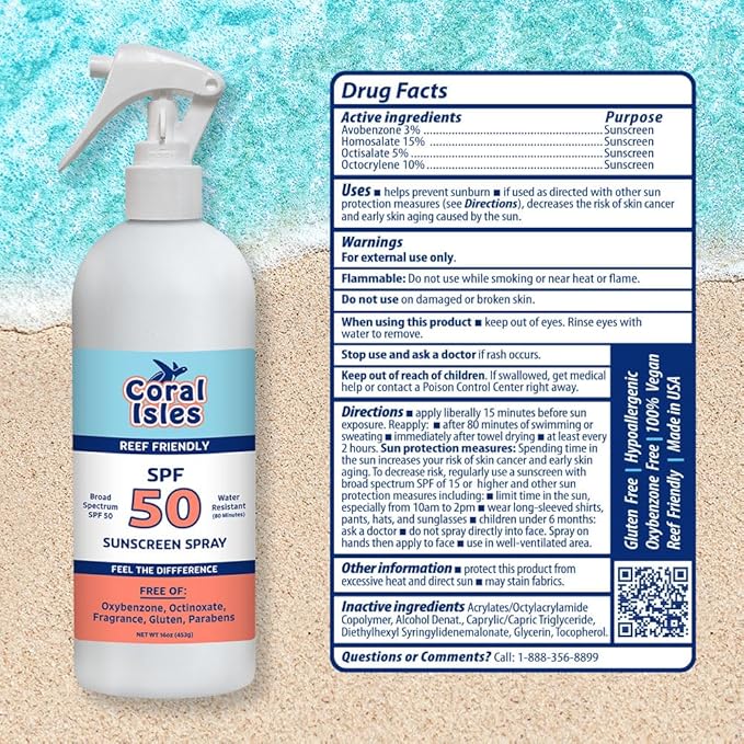 Rocky Mountain Sunscreen SPF 50 Liquid Spray | Broad Spectrum UVA/UVB Protection | Hawaii 104 Reef Act Compliant (Oxybenzone & Octinoxate Free) | Water Resistant 80 Min. | Fragrance Free (16 Fl Oz)