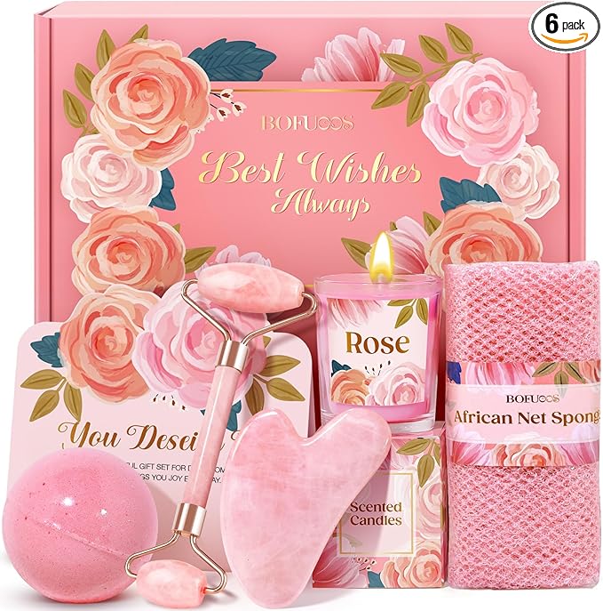 Birthday Gifts for Women - Luxurious Self Care Relaxation, Christmas, Holiday, Valentines Day Gift Ideas for Her, Friends, Wife, Mom, Daughter, Sister, Aunt, Unique Pink Beauty Gift Set