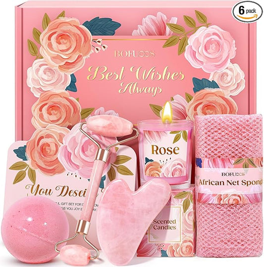 Birthday Gifts for Women - Luxurious Self Care Relaxation, Christmas, Holiday, Valentines Day Gift Ideas for Her, Friends, Wife, Mom, Daughter, Sister, Aunt, Unique Pink Beauty Gift Set
